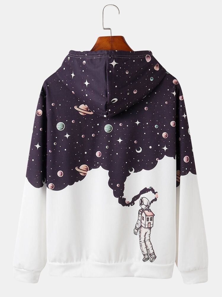 Sudaderas Con Capucha De Manga Larga Con Estampado De Astronauta Y Galaxia Para Hombre Con Bolsillo