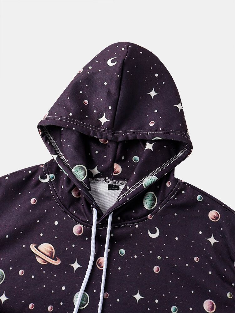 Sudaderas Con Capucha De Manga Larga Con Estampado De Astronauta Y Galaxia Para Hombre Con Bolsillo