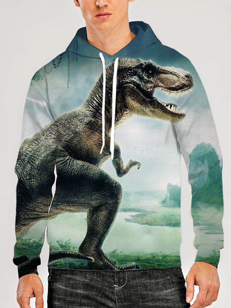 Sudaderas Con Capucha De Manga Larga Con Estampado De Dinosaurio 3d Para Hombre Con Bolsillo