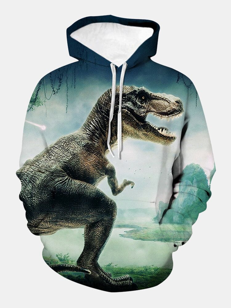 Sudaderas Con Capucha De Manga Larga Con Estampado De Dinosaurio 3d Para Hombre Con Bolsillo