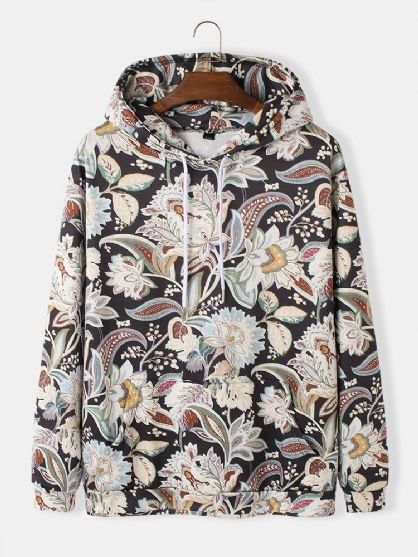 Sudaderas Con Capucha De Manga Larga Con Estampado Floral Vintage Para Hombre Con Bolsillo Canguro