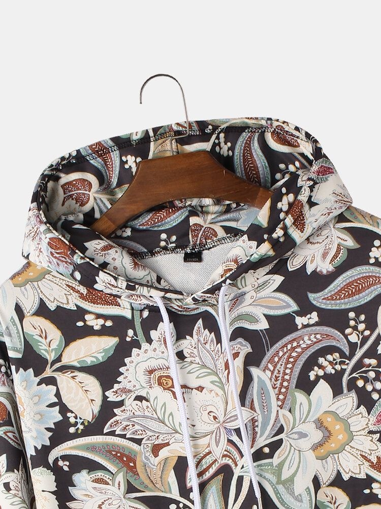 Sudaderas Con Capucha De Manga Larga Con Estampado Floral Vintage Para Hombre Con Bolsillo Canguro