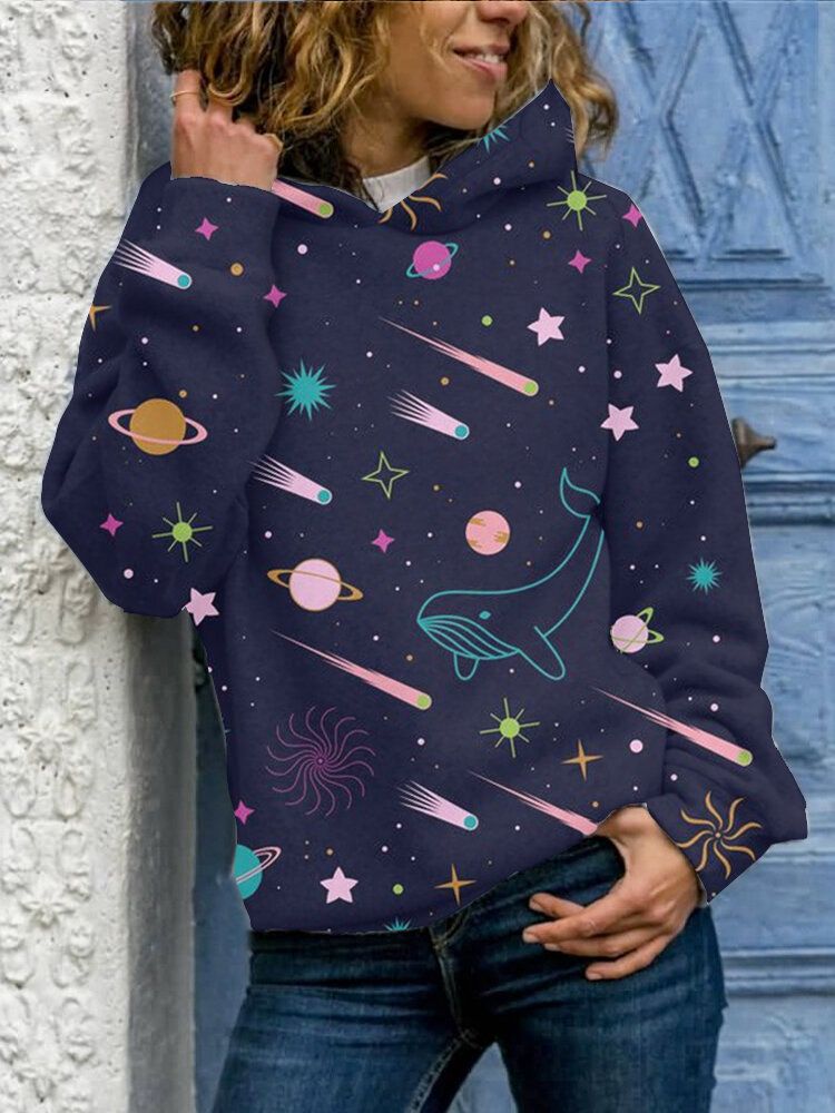 Sudaderas Con Capucha De Manga Larga Con Estampado De Galaxia De Dibujos Animados Para Mujer