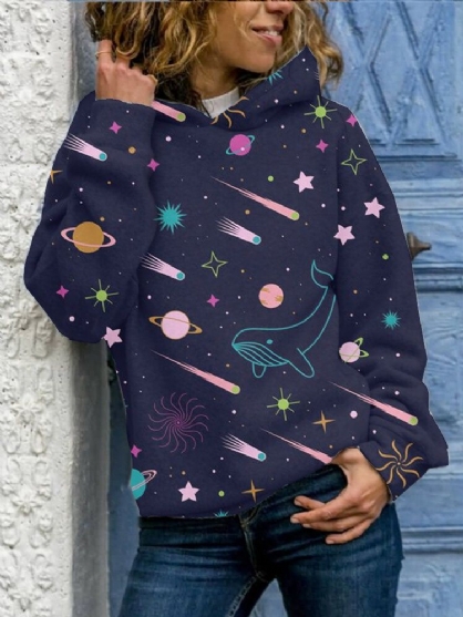 Sudaderas Con Capucha De Manga Larga Con Estampado De Galaxia De Dibujos Animados Para Mujer