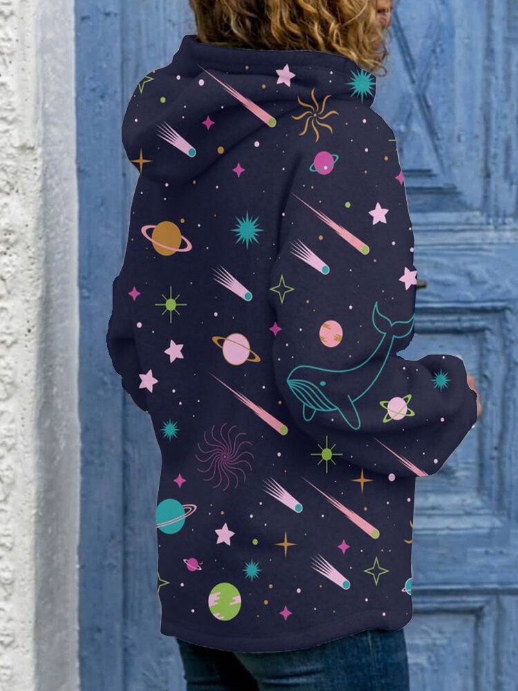 Sudaderas Con Capucha De Manga Larga Con Estampado De Galaxia De Dibujos Animados Para Mujer