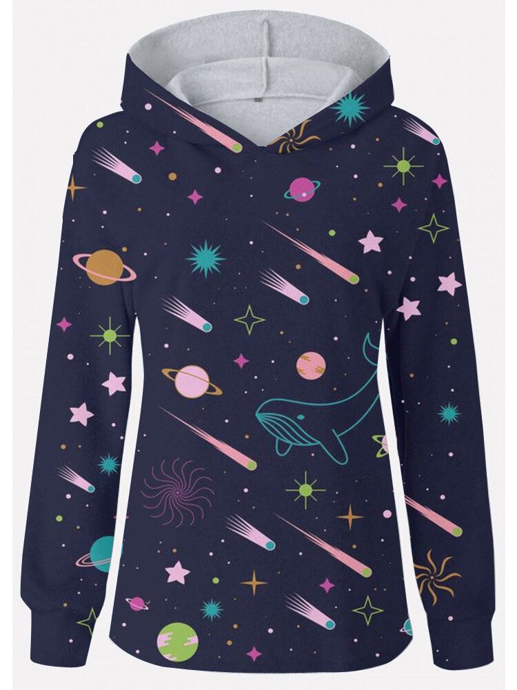 Sudaderas Con Capucha De Manga Larga Con Estampado De Galaxia De Dibujos Animados Para Mujer