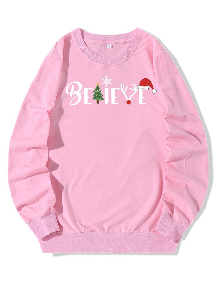 Sudaderas Con Capucha De Manga Larga Con Estampado De Letras Y Estilo Navideño Para Mujer