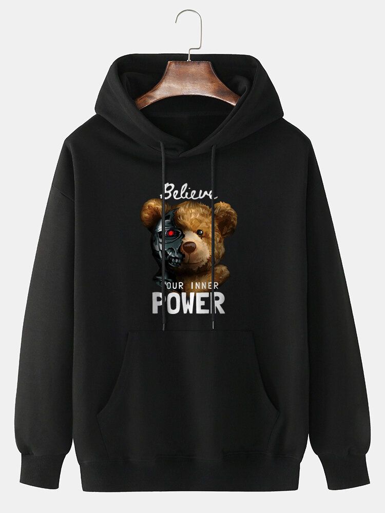 Sudaderas Con Capucha De Manga Larga Con Estampado De Oso Mecánico 100% Algodón Para Hombre Con Bolsillo