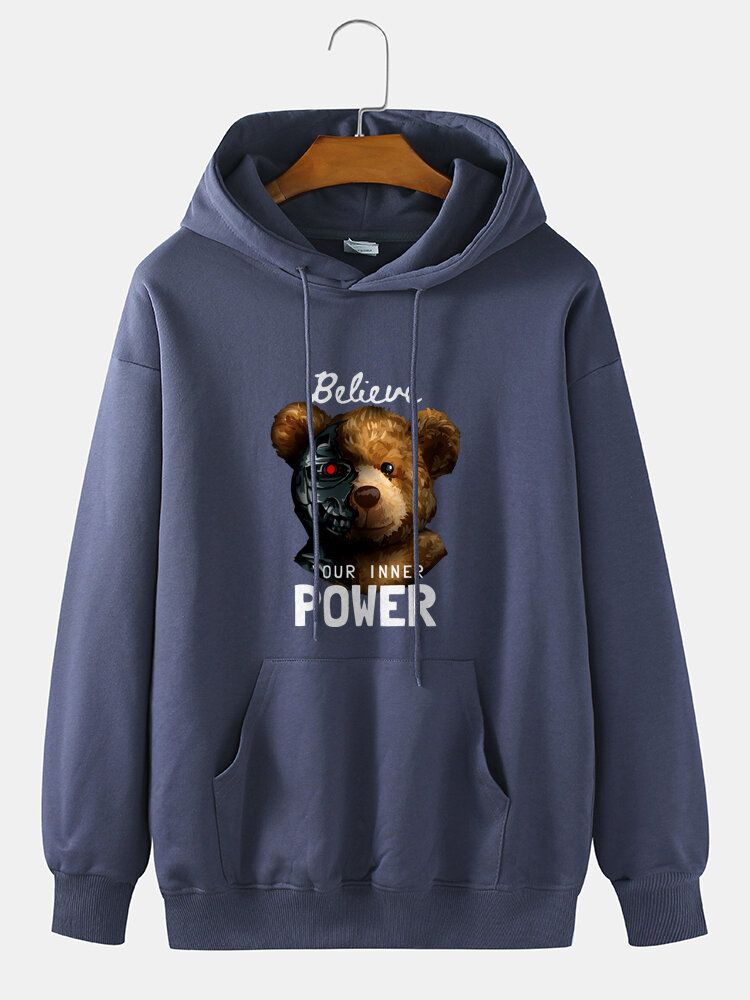 Sudaderas Con Capucha De Manga Larga Con Estampado De Oso Mecánico 100% Algodón Para Hombre Con Bolsillo