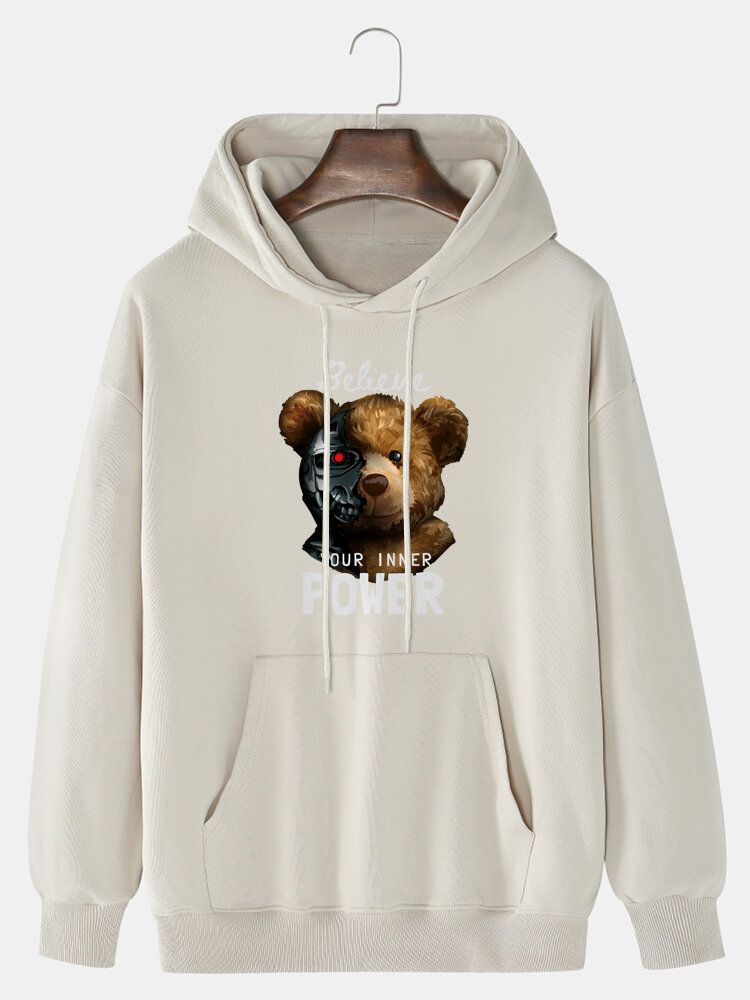 Sudaderas Con Capucha De Manga Larga Con Estampado De Oso Mecánico 100% Algodón Para Hombre Con Bolsillo