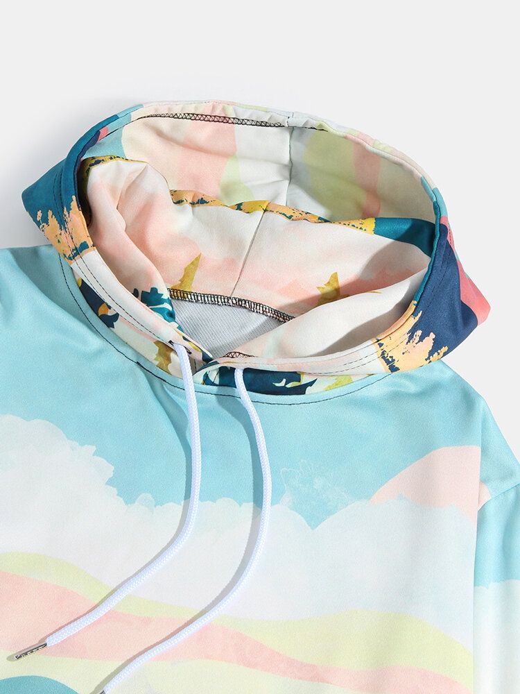 Sudaderas Con Capucha De Manga Larga Con Estampado De Paisaje Colorido Para Hombre Con Bolsillo