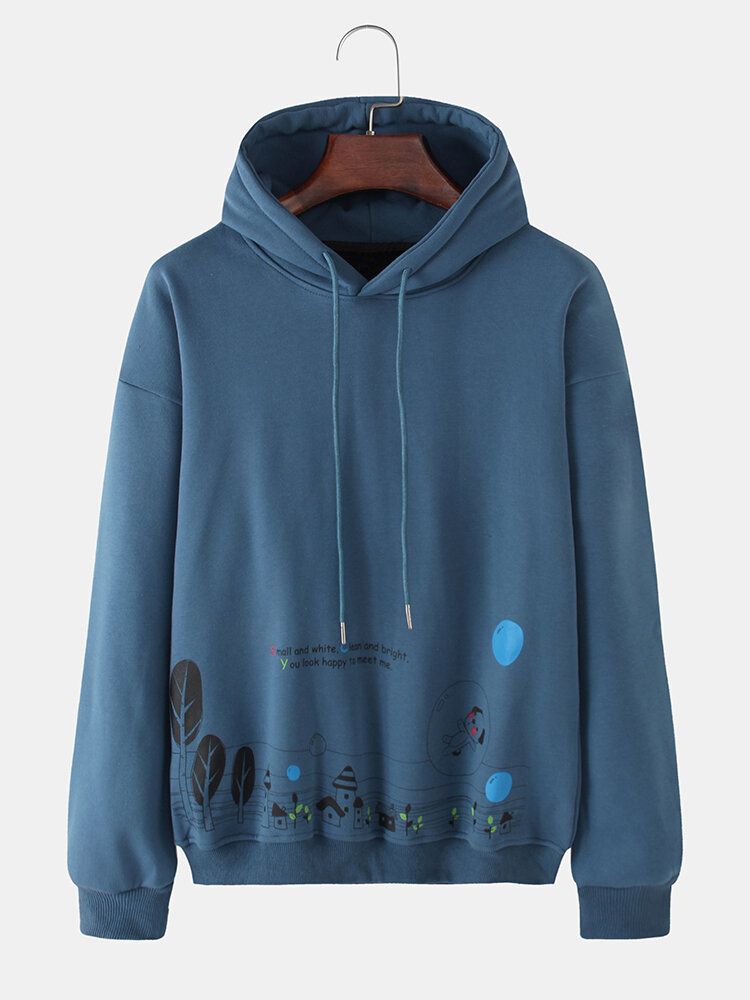 Sudaderas Con Capucha De Manga Larga Con Estampado De Paisaje De Graffiti Simple Para Hombre