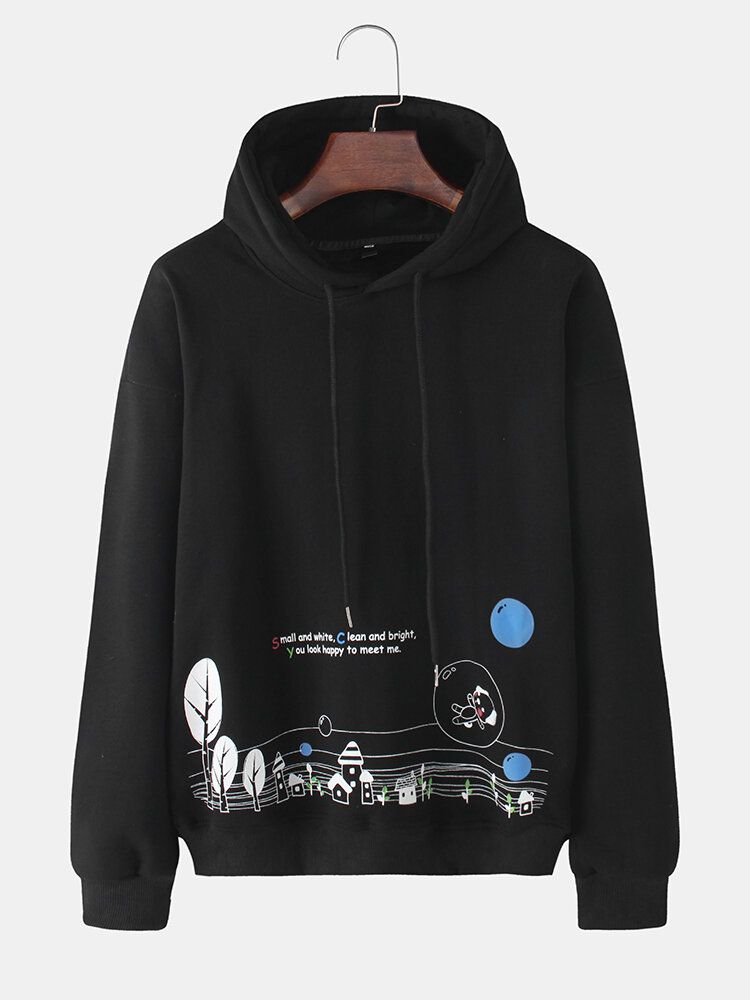 Sudaderas Con Capucha De Manga Larga Con Estampado De Paisaje De Graffiti Simple Para Hombre