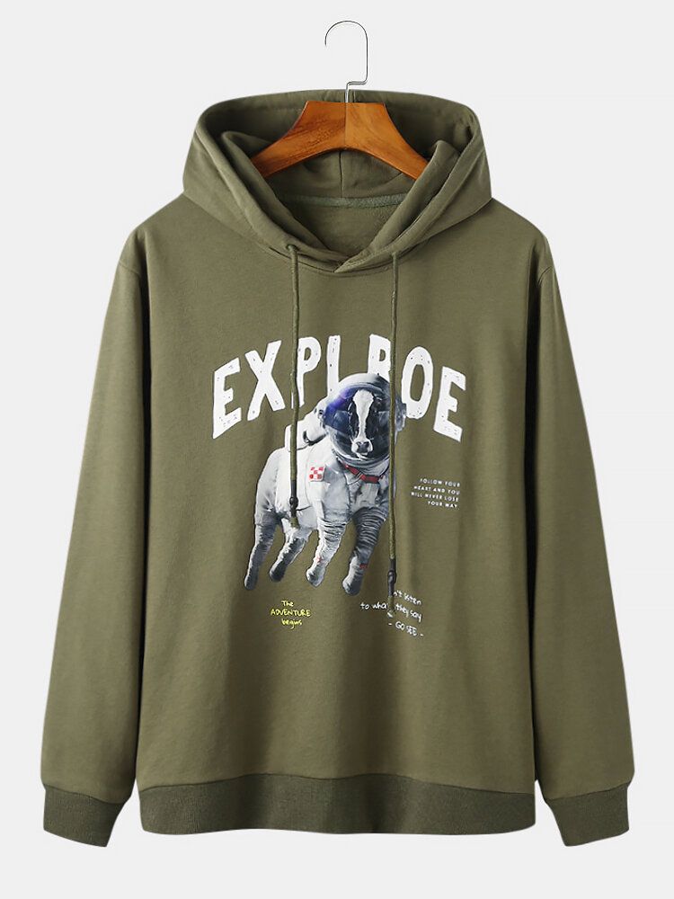 Sudaderas Con Capucha De Manga Larga Con Estampado De Perro Espacial Divertido Para Hombre Explore