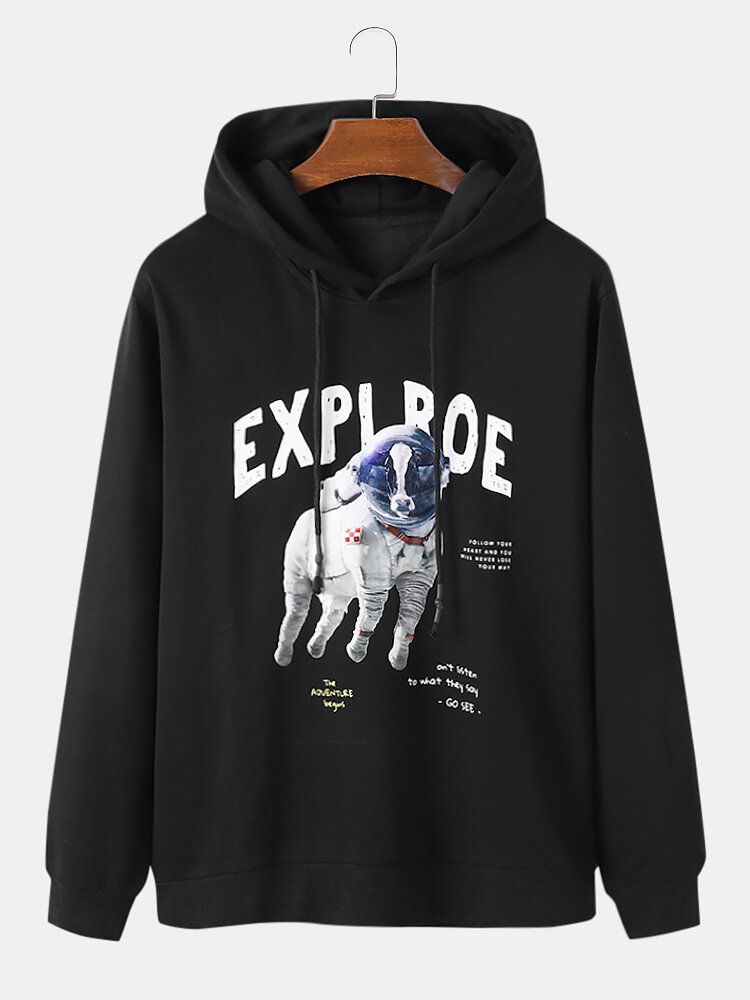 Sudaderas Con Capucha De Manga Larga Con Estampado De Perro Espacial Divertido Para Hombre Explore