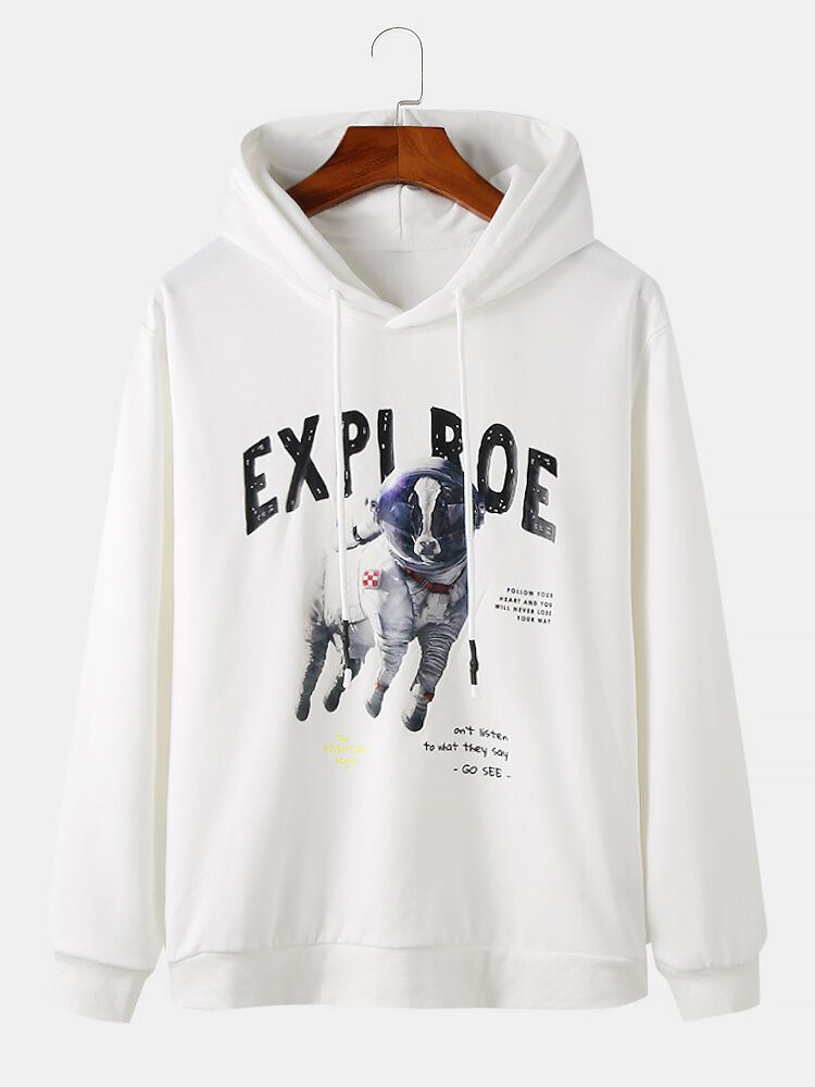 Sudaderas Con Capucha De Manga Larga Con Estampado De Perro Espacial Divertido Para Hombre Explore