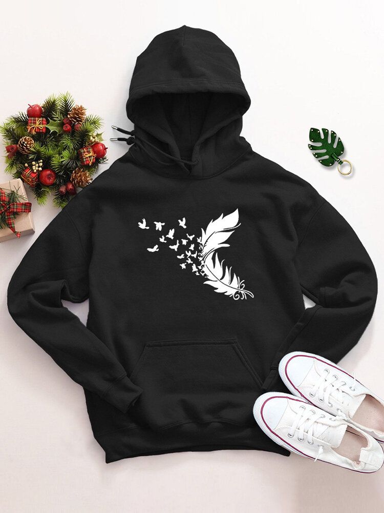 Sudaderas Con Capucha De Manga Larga Con Estampado De Plumas Para Mujer