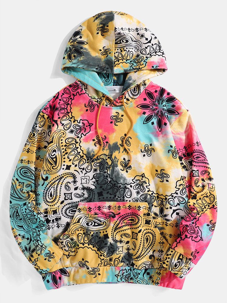 Sudaderas Con Capucha De Manga Larga De Estilo Étnico Con Estampado De Paisley Para Hombre