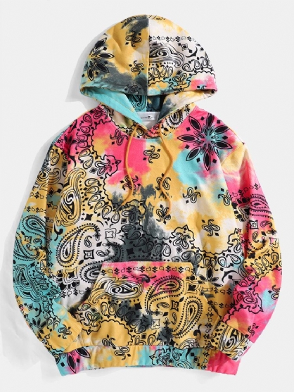 Sudaderas Con Capucha De Manga Larga De Estilo Étnico Con Estampado De Paisley Para Hombre