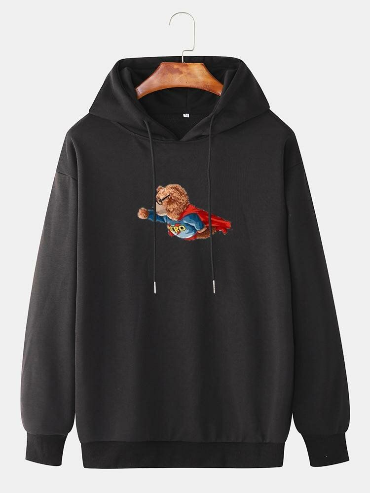 Sudaderas Con Capucha De Manga Larga Con Hombros Caídos Con Estampado De Oso De Dibujos Animados Divertidos Para Hombre