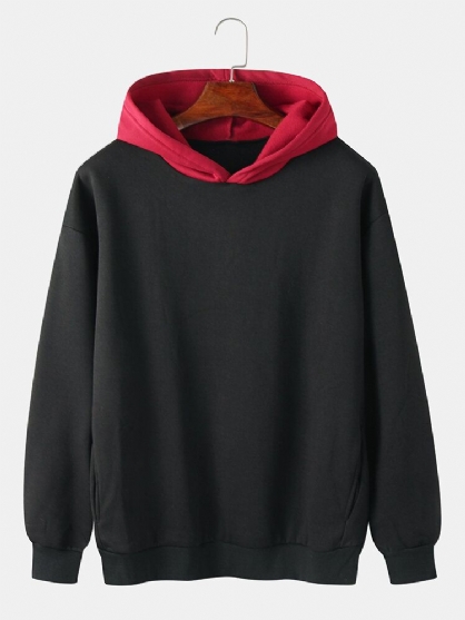 Sudaderas Con Capucha De Manga Larga Con Hombros Caídos Simples En Color De Contraste Para Hombre