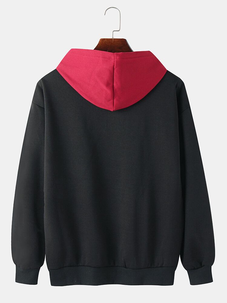 Sudaderas Con Capucha De Manga Larga Con Hombros Caídos Simples En Color De Contraste Para Hombre