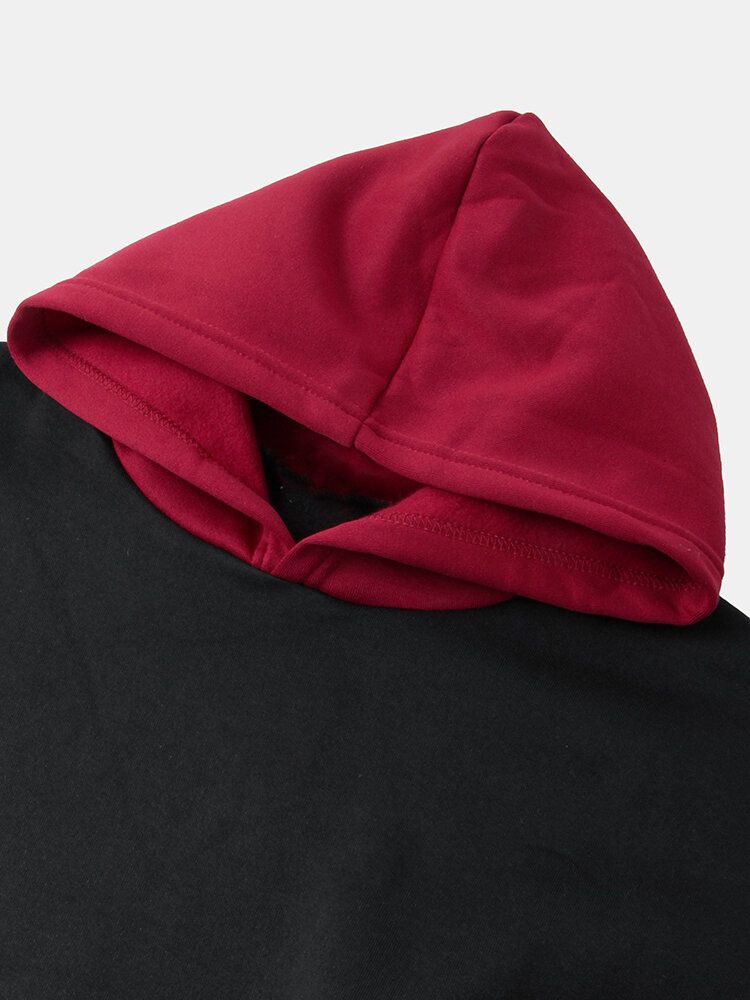 Sudaderas Con Capucha De Manga Larga Con Hombros Caídos Simples En Color De Contraste Para Hombre