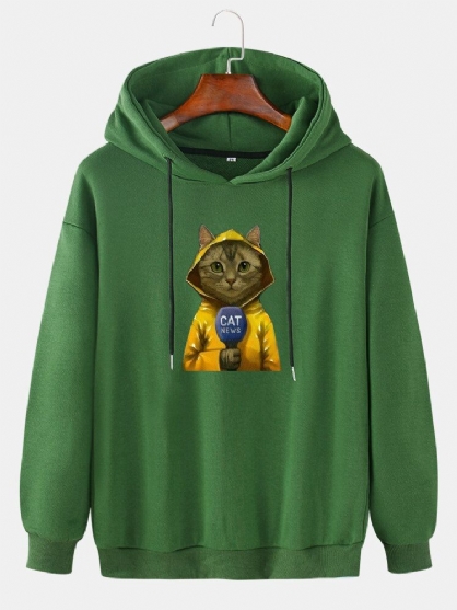 Sudaderas Con Capucha De Manga Larga Con Hombros Caídos Y Estampado De Gato De Dibujos Animados Lindo Para Hombre