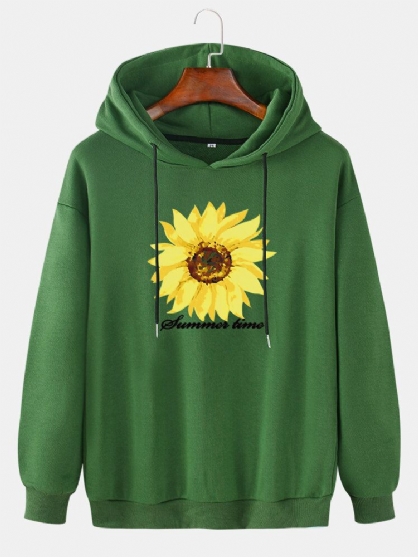 Sudaderas Con Capucha De Manga Larga Con Hombros Caídos Y Estampado De Letras De Girasol Para Hombre