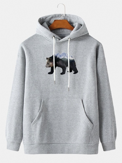 Sudaderas Con Capucha De Manga Larga Con Hombros Caídos Y Estampado De Oso Para Hombre Con Bolsillo Canguro