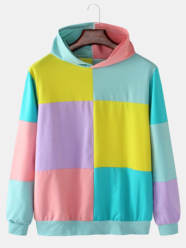 Sudaderas Con Capucha De Manga Larga De Patchwork De Bloques De Colores En Contraste Para Hombre