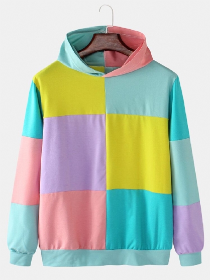 Sudaderas Con Capucha De Manga Larga De Patchwork De Bloques De Colores En Contraste Para Hombre