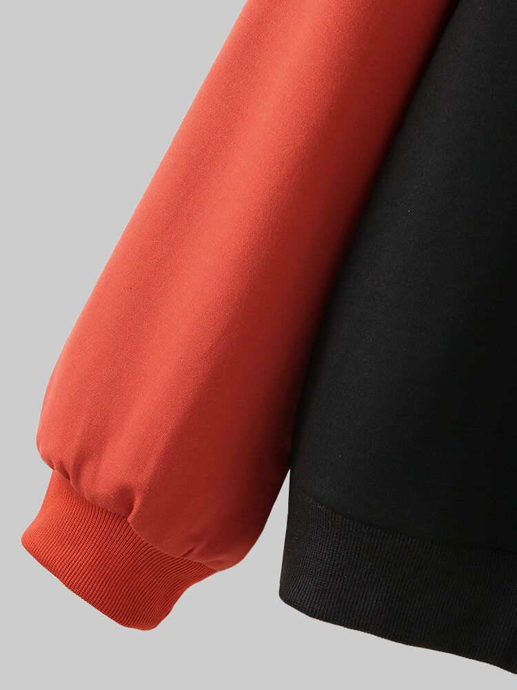 Sudaderas Con Capucha De Manga Larga Raglán De Cuello Alto De Colores Contrastantes Para Mujer