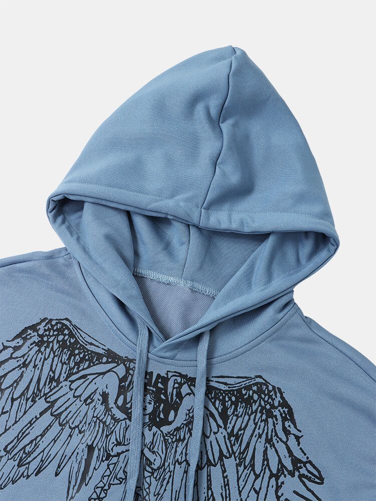 Sudaderas Con Capucha De Manga Larga Simples Con Estampado De Graffiti De Ángel Para Hombres Con Bolsillo