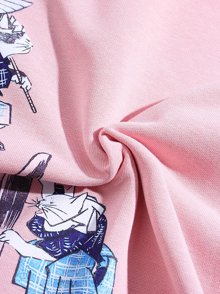 Sudaderas Con Capucha De Manga Larga Ukiyoe Con Estampado De Gato Divertido Para Hombre Con Bolsillo