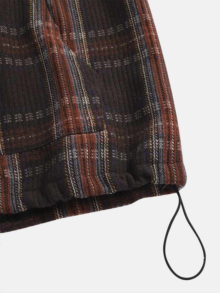 Sudaderas Con Capucha De Medio Botón A Cuadros Vintage Para Hombre Con Bolsillo Canguro