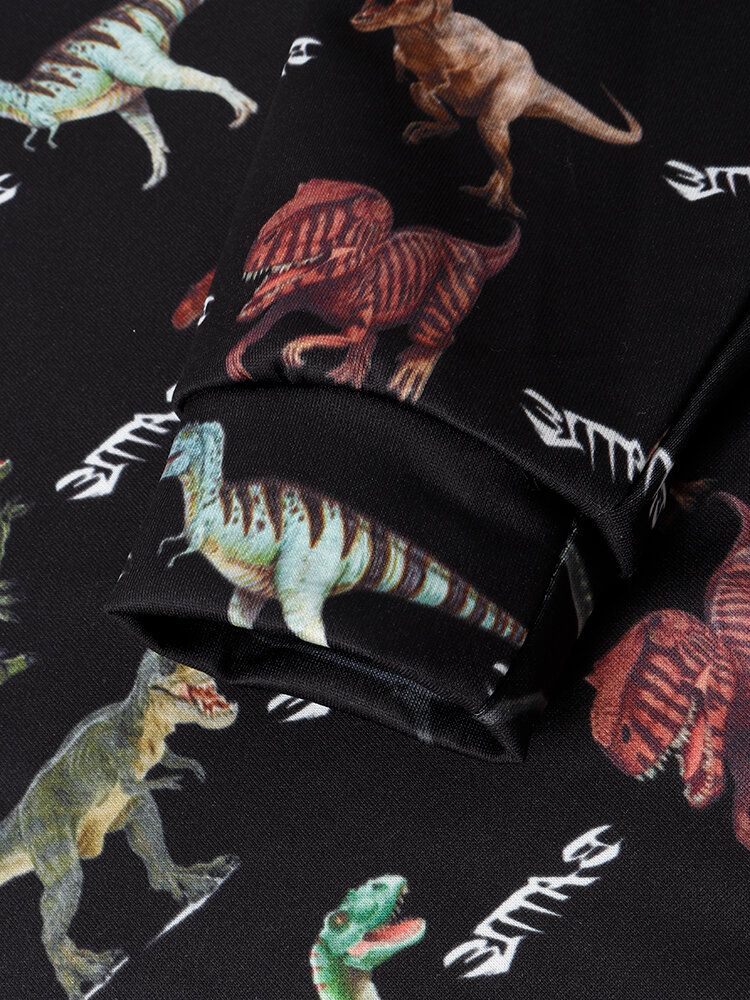 Sudaderas Con Capucha Negras Con Cordón Y Estampado De Dinosaurio Para Hombre Con Bolsillo