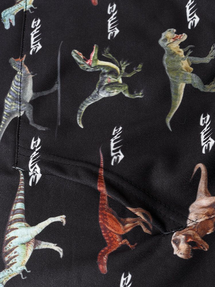 Sudaderas Con Capucha Negras Con Cordón Y Estampado De Dinosaurio Para Hombre Con Bolsillo