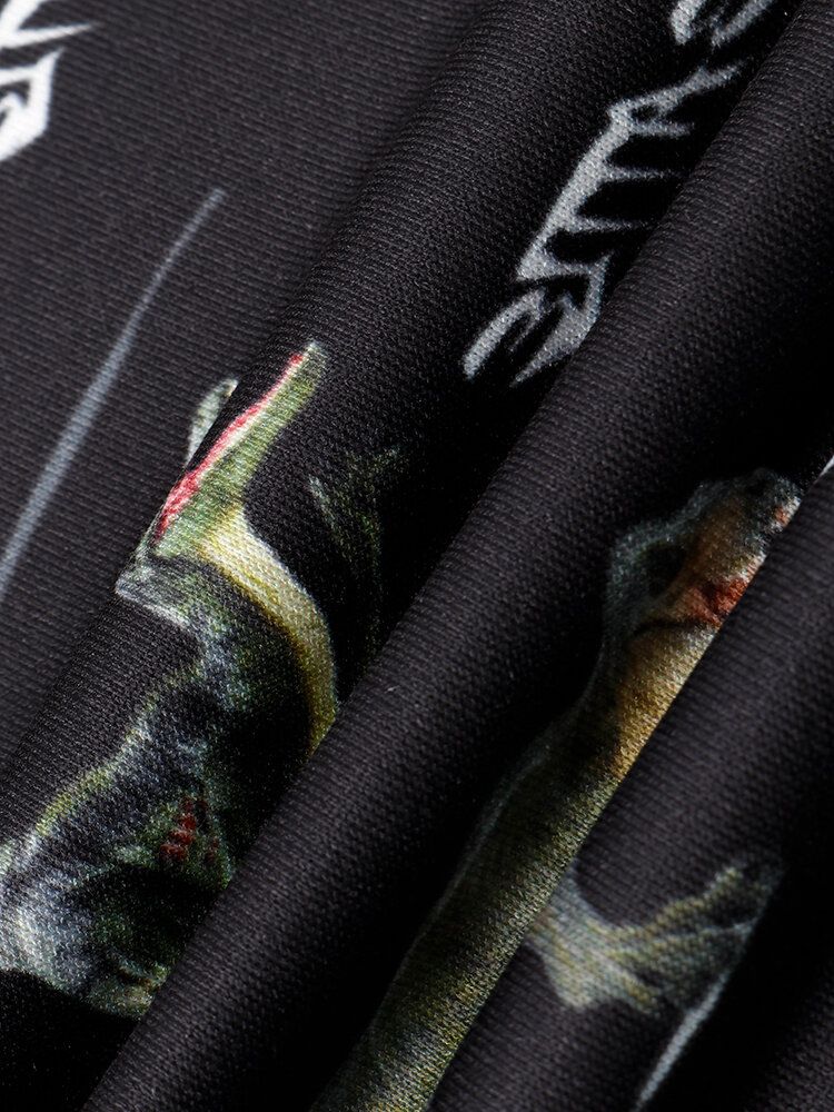 Sudaderas Con Capucha Negras Con Cordón Y Estampado De Dinosaurio Para Hombre Con Bolsillo