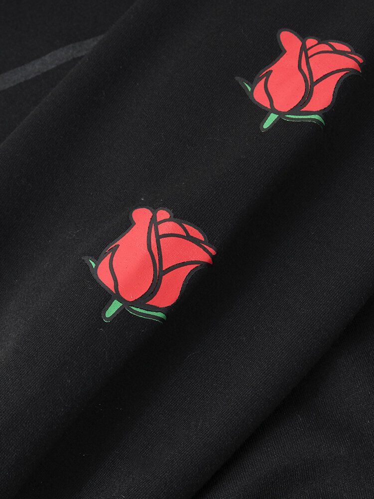 Sudaderas Con Capucha Negras Con Estampado De Rosas Laterales Con Estampado De Graffiti De Algodón Para Hombre