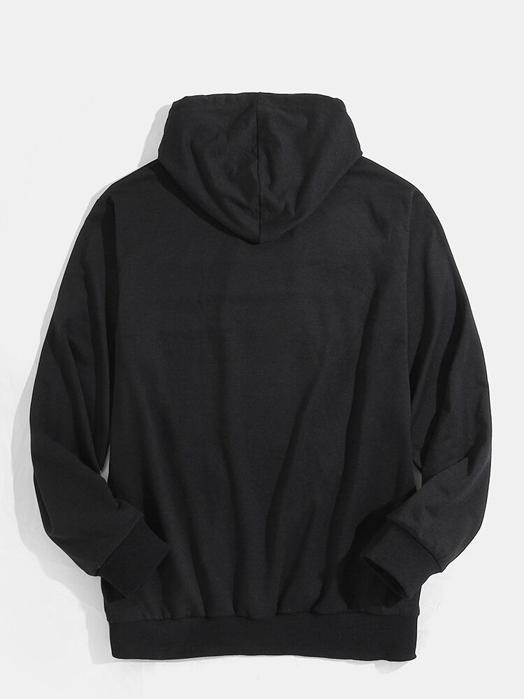 Sudaderas Con Capucha Negras De Manga Larga A Rayas Con Bolsillo De Canguro Para Hombre