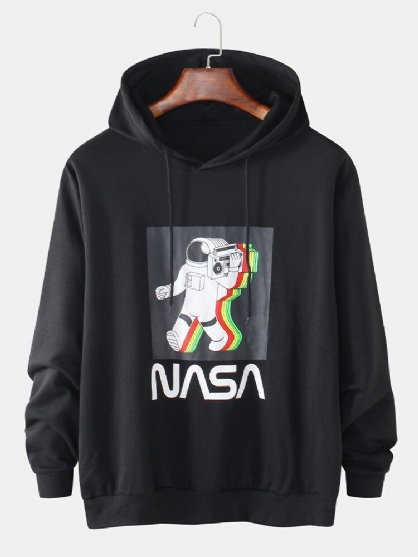 Sudaderas Con Capucha Negras De Manga Larga Con Estampado De Astronauta Para Hombre