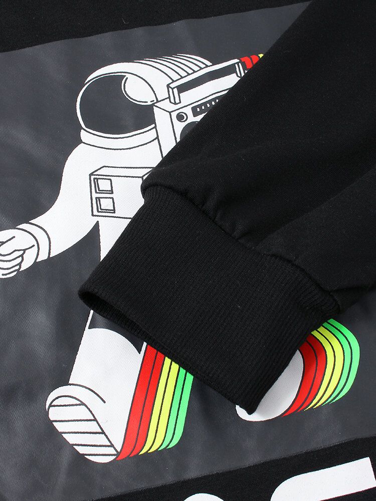 Sudaderas Con Capucha Negras De Manga Larga Con Estampado De Astronauta Para Hombre