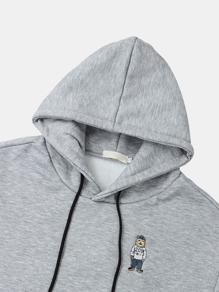 Sudaderas Con Capucha Para Hombre Con Diseño De Oso De Dibujos Animados Bordado De Algodón Informal Con Cordón