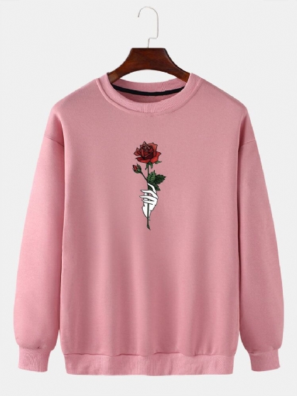 Sudaderas Con Capucha Para Hombre Con Estampado Gráfico De Rosas Cuello Redondo Informal Con Hombros Caídos