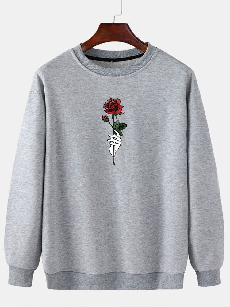 Sudaderas Con Capucha Para Hombre Con Estampado Gráfico De Rosas Cuello Redondo Informal Con Hombros Caídos