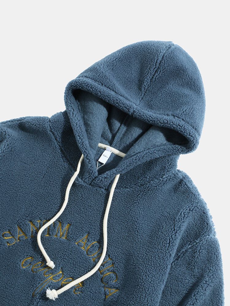 Sudaderas Con Capucha De Peluche Con Cordón De Bolsillo De Manga Larga Con Bordado De Letras Para Hombre