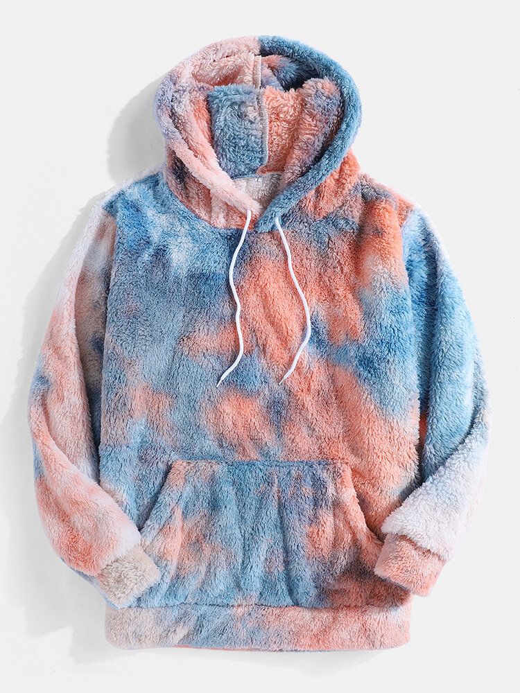 Sudaderas Con Capucha De Peluche Mullidas Con Bolsillo De Canguro Con Efecto Tie-dye Para Hombre