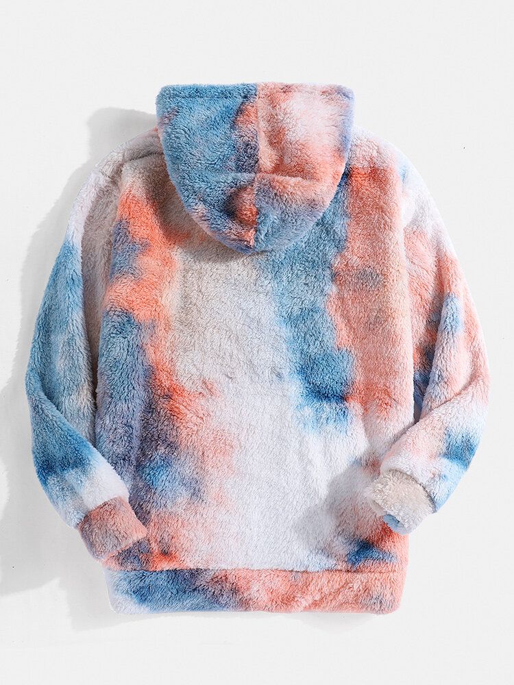 Sudaderas Con Capucha De Peluche Mullidas Con Bolsillo De Canguro Con Efecto Tie-dye Para Hombre