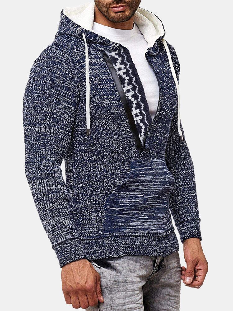 Sudaderas Con Capucha De Punto Con Media Cremallera Y Bolsillo Para Hombre